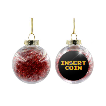 Insert coin!!!, Χριστουγεννιάτικη μπάλα δένδρου διάφανη με κόκκινο γέμισμα 8cm