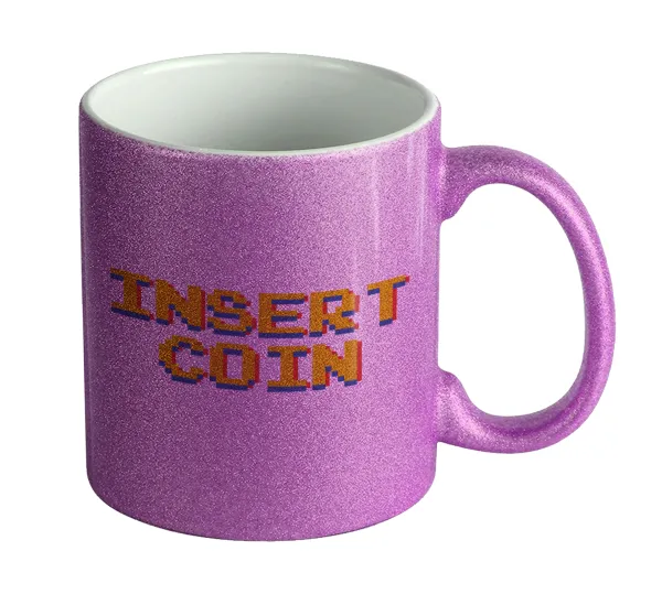 Insert coin!!! — Κούπα Μωβ Glitter που γυαλίζει, κεραμική, 330ml