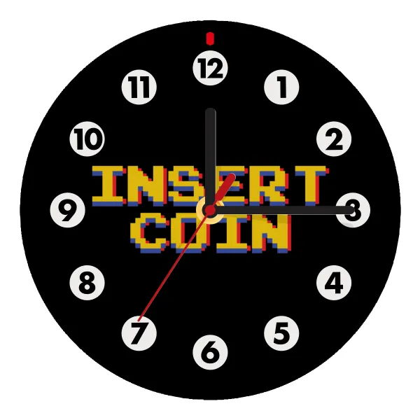 Insert coin!!! — Wooden wall clock (20cm)