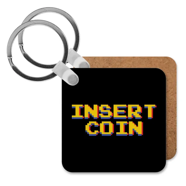 Insert coin!!! — Square wooden MDF keychain