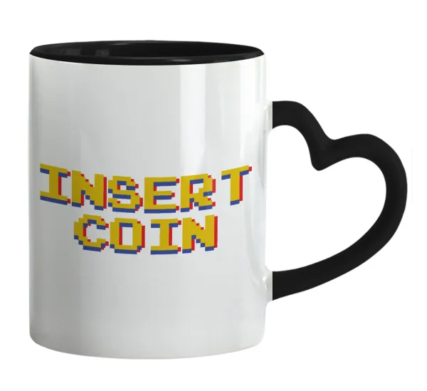 Insert coin!!! — Mug heart black handle, ceramic, 330ml