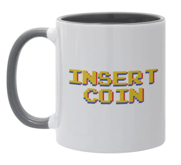 Insert coin!!! — Κούπα χρωματιστή γκρι, κεραμική, 330ml