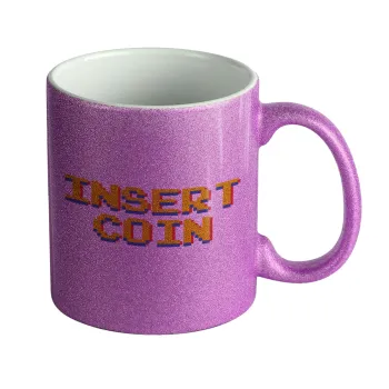 Insert coin!!!, Κούπα Μωβ Glitter που γυαλίζει, κεραμική, 330ml