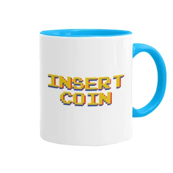 Insert coin!!!, Mug colored light blue, ceramic, 330ml