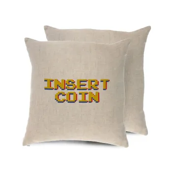 Insert coin!!!, Μαξιλάρι καναπέ ΛΙΝΟ 40x40cm περιέχεται το  γέμισμα