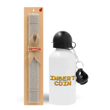 Insert coin!!!, Easter Set, metallic aluminum water bottle (500ml) & aromatic flat Easter candle (30cm) (GRAY)