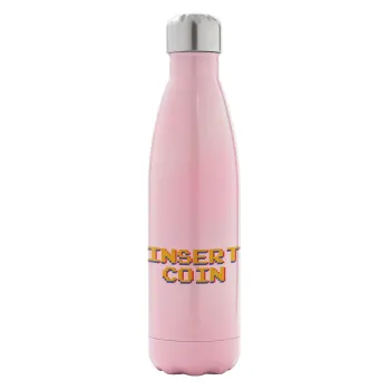 Insert coin!!!, Metal mug thermos Pink Iridiscent (Stainless steel), double wall, 500ml
