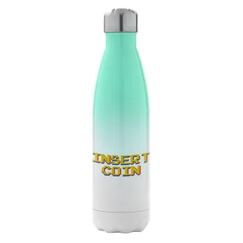 Insert coin!!!, Μεταλλικό παγούρι θερμός Πράσινο/Λευκό (Stainless steel), διπλού τοιχώματος, 500ml