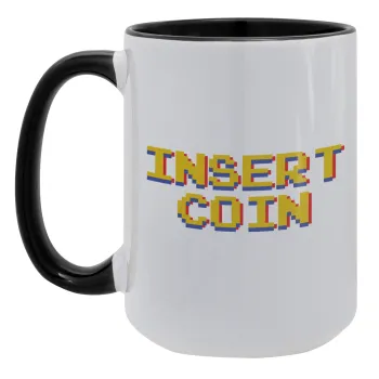 Insert coin!!!, Κούπα Mega 15oz, κεραμική Μαύρη, 450ml