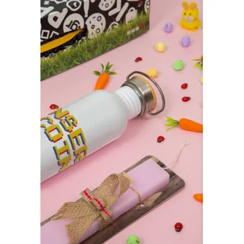 Insert coin!!!, Easter Set, SS Metallic water bottle (620ml, stainless steel) & scented flat Easter candle (30cm) (PINK)