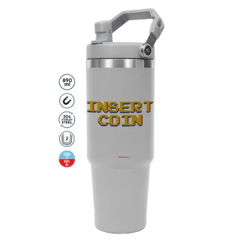 Insert coin!!!, ΓΚΡΙ χρώματος Θερμός Ανοξείδωτο 890ml (30oz) με χερούλι