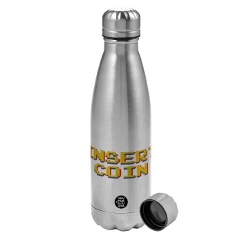 Insert coin!!!, Metallic water bottle, stainless steel, 750ml