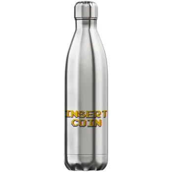 Insert coin!!!, Μεταλλικό παγούρι θερμός Inox (Stainless steel), διπλού τοιχώματος, 750ml