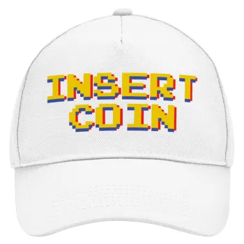 Insert coin!!!, Adult Baseball Cap, Drill, White (100% COTTON, ADULT, UNISEX, ONE SIZE)