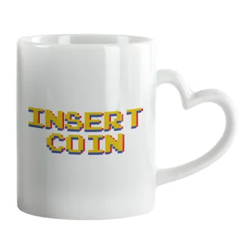 Insert coin!!!, Mug heart handle, ceramic, 330ml
