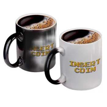 Insert coin!!!, Color changing magic Mug, ceramic, 330ml when adding hot liquid inside, the black colour desappears (1 pcs)