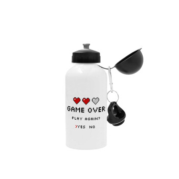 GAME OVER, Play again? YES - NO, Metal water bottle, White, aluminum 500ml