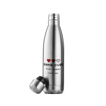 GAME OVER, Play again? YES - NO, Inox (Stainless steel) double-walled metal mug, 500ml
