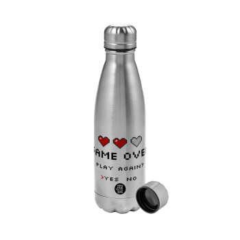 GAME OVER, Play again? YES - NO, Metallic water bottle, stainless steel, 750ml