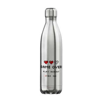 GAME OVER, Play again? YES - NO, Inox (Stainless steel) hot metal mug, double wall, 750ml