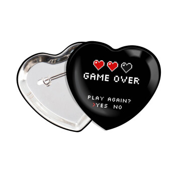 GAME OVER, Play again? YES - NO, Κονκάρδα παραμάνα καρδιά (57x52mm)