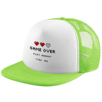 GAME OVER, Play again? YES - NO, Καπέλο Soft Trucker με Δίχτυ Πράσινο/Λευκό