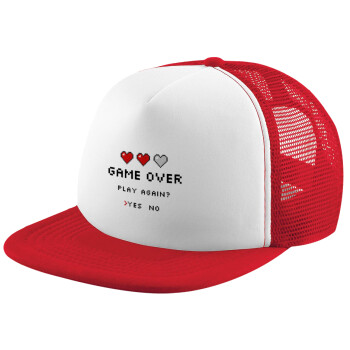 GAME OVER, Play again? YES - NO, Καπέλο Ενηλίκων Soft Trucker με Δίχτυ Red/White (POLYESTER, ΕΝΗΛΙΚΩΝ, UNISEX, ONE SIZE)