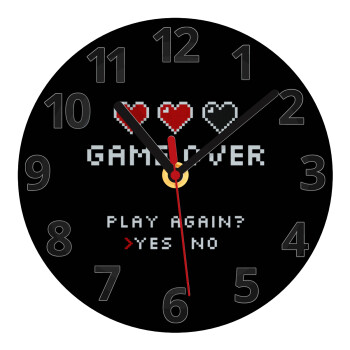 GAME OVER, Play again? YES - NO, Ρολόι τοίχου γυάλινο (20cm)