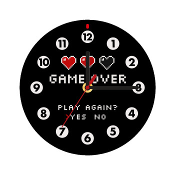 GAME OVER, Play again? YES - NO, Wooden wall clock (20cm)