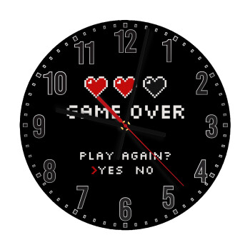 GAME OVER, Play again? YES - NO, Ρολόι τοίχου ξύλινο (30cm)
