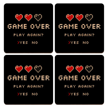 GAME OVER, Play again? YES - NO, ΣΕΤ x4 Σουβέρ ξύλινα τετράγωνα plywood (9cm)