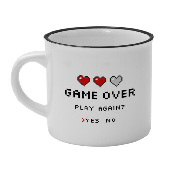 GAME OVER, Play again? YES - NO, Κούπα κεραμική vintage Λευκή/Μαύρη 230ml