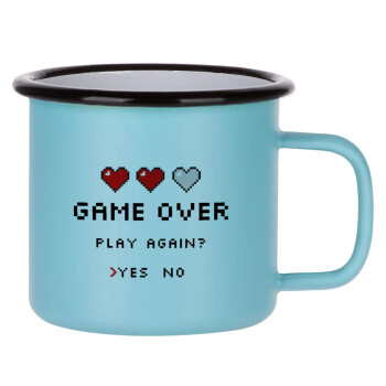 GAME OVER, Play again? YES - NO, Κούπα Μεταλλική εμαγιέ ΜΑΤ σιέλ 360ml