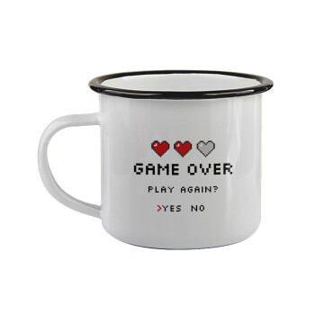 GAME OVER, Play again? YES - NO, Κούπα εμαγιέ με μαύρο χείλος 360ml