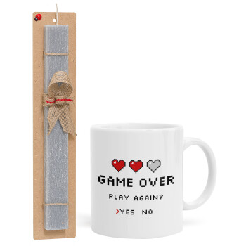 GAME OVER, Play again? YES - NO, Easter Set, Ceramic Cup (330ml) & Easter aromatic flat candle (30cm) (GRAY)