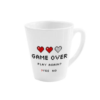GAME OVER, Play again? YES - NO, Κούπα κωνική Latte Λευκή, κεραμική, 300ml