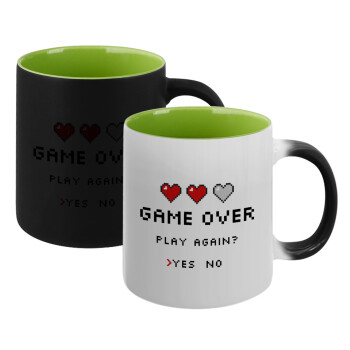 GAME OVER, Play again? YES - NO, Κούπα Μαγική εσωτερικό πράσινο, κεραμική 330ml που αλλάζει χρώμα με το ζεστό ρόφημα (1 τεμάχιο)