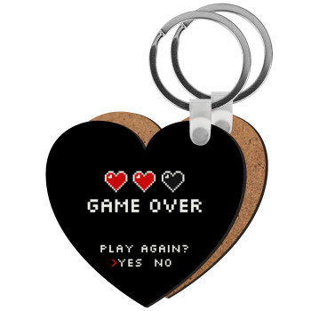 GAME OVER, Play again? YES - NO, Μπρελόκ Ξύλινο καρδιά MDF