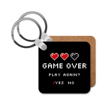 GAME OVER, Play again? YES - NO, Μπρελόκ Ξύλινο τετράγωνο MDF