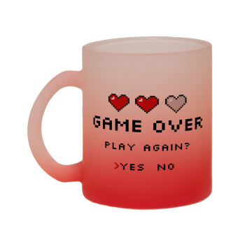 GAME OVER, Play again? YES - NO, Κούπα γυάλινη δίχρωμη με βάση το κόκκινο ματ, 330ml