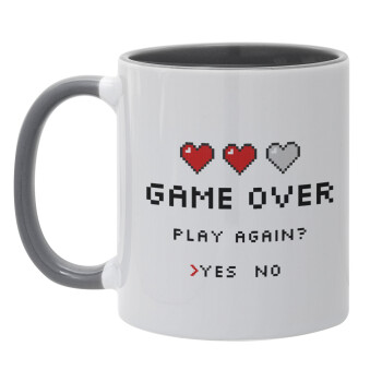 GAME OVER, Play again? YES - NO, Κούπα χρωματιστή γκρι, κεραμική, 330ml