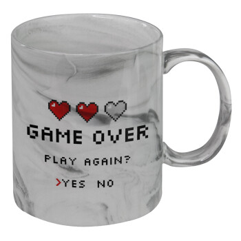 GAME OVER, Play again? YES - NO, Κούπα κεραμική, marble style (μάρμαρο), 330ml