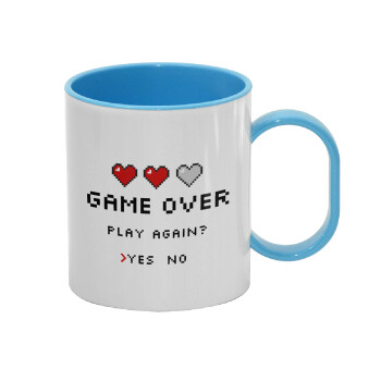 GAME OVER, Play again? YES - NO, Κούπα (πλαστική) (BPA-FREE) Polymer Μπλε για παιδιά, 330ml