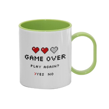 GAME OVER, Play again? YES - NO, Κούπα (πλαστική) (BPA-FREE) Polymer Πράσινη για παιδιά, 330ml