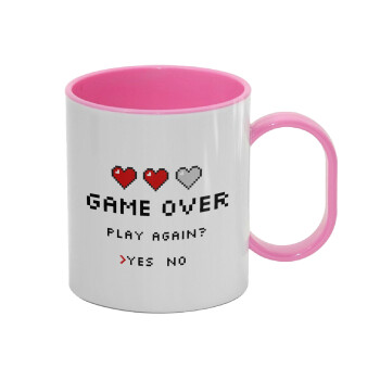 GAME OVER, Play again? YES - NO, Κούπα (πλαστική) (BPA-FREE) Polymer Ροζ για παιδιά, 330ml