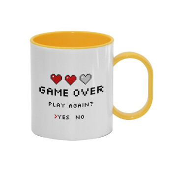GAME OVER, Play again? YES - NO, Κούπα (πλαστική) (BPA-FREE) Polymer Κίτρινη για παιδιά, 330ml