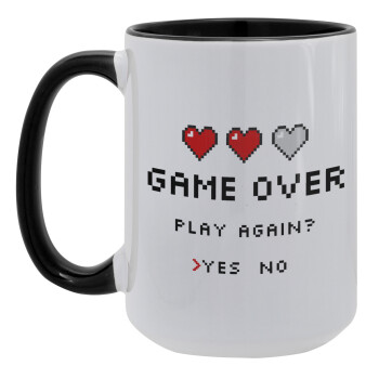 GAME OVER, Play again? YES - NO, Κούπα Mega 15oz, κεραμική Μαύρη, 450ml