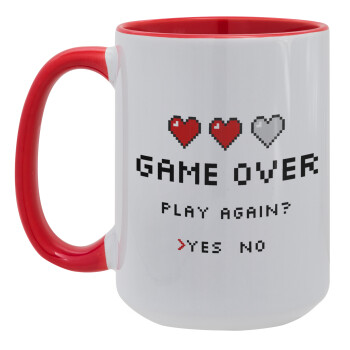 GAME OVER, Play again? YES - NO, Κούπα Mega 15oz, κεραμική Κόκκινη, 450ml