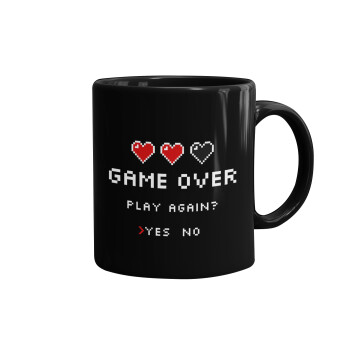 GAME OVER, Play again? YES - NO, Κούπα Μαύρη, κεραμική, 330ml