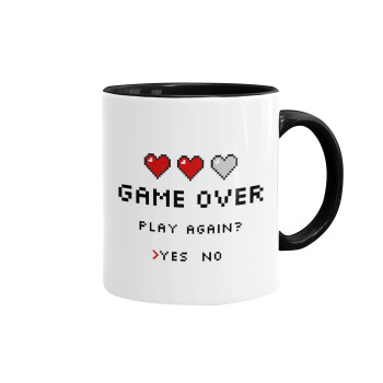 GAME OVER, Play again? YES - NO, Κούπα χρωματιστή μαύρη, κεραμική, 330ml